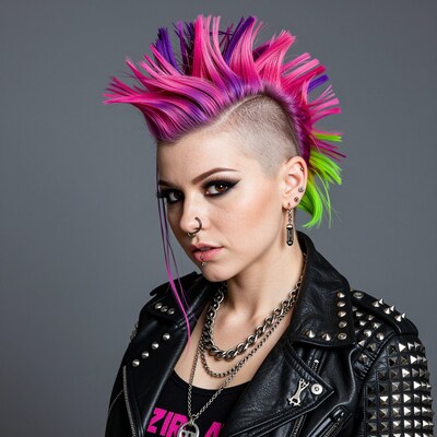 Punk woman with colorful mohawk