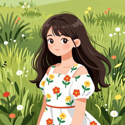Girl in flower dress meadow