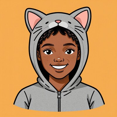 Smiling Black Girl in Cat Hoodie