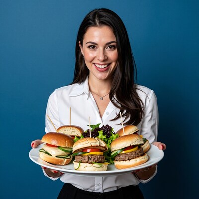 Woman holding burger platter