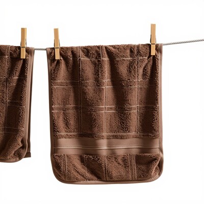 Brown towels hanging on clothesline