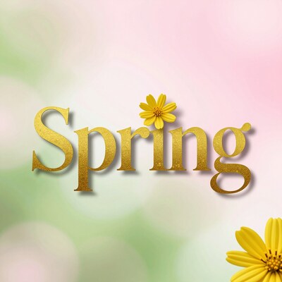 Golden Spring Text with Yellow Flowers
