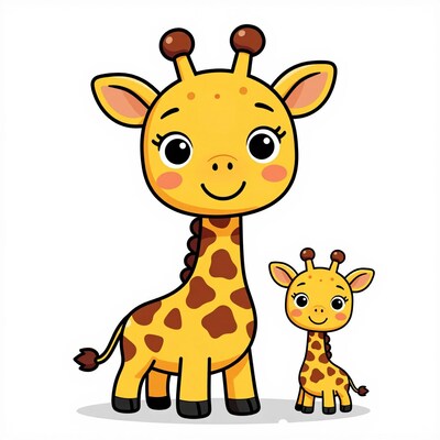 Cartoon Mother and Baby Giraffe