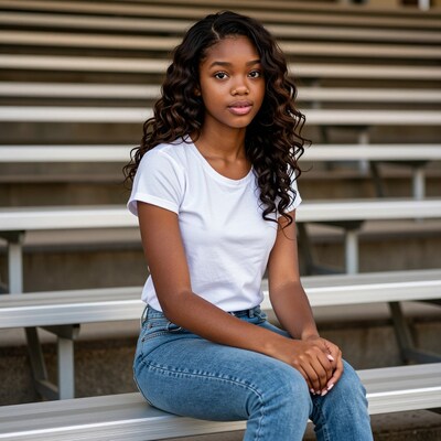 Young Black Woman on Bleachers
