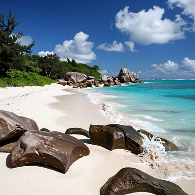 Tropical Beach with Granite Boulders