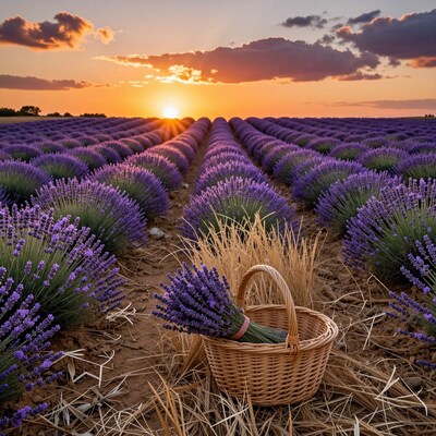 Lavender field sunset basket