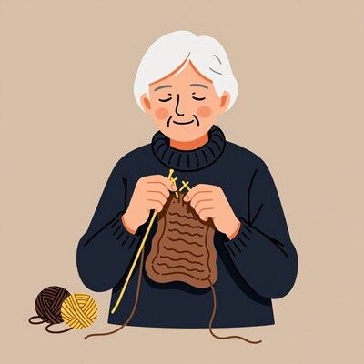 Elderly woman knitting