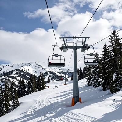 Snowy Ski Lift in Mountains
