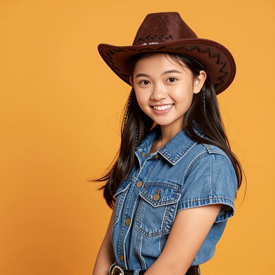 Smiling Asian girl in cowboy hat