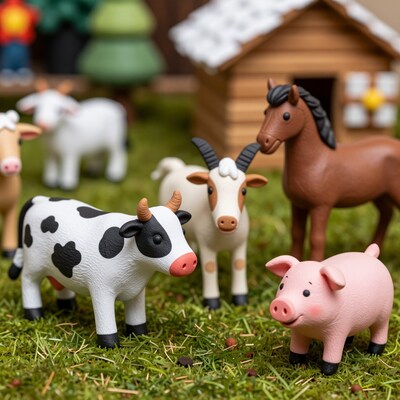 Farm Animal Toys on Grass