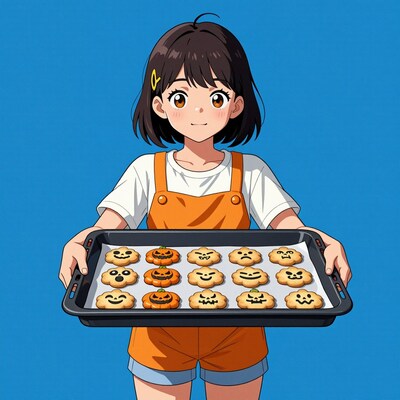 Anime girl with Halloween cookies