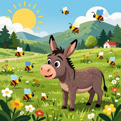 Cartoon Donkey with Bees