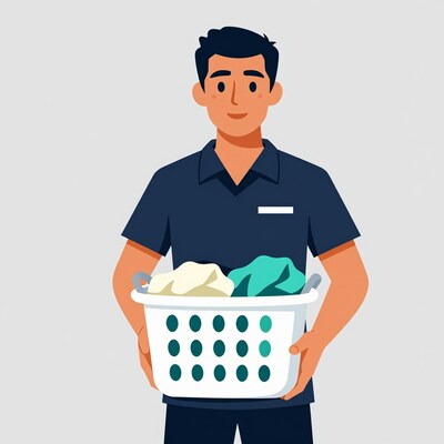 Man holding laundry basket