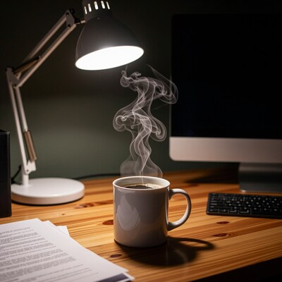 Steaming Coffee on Desk