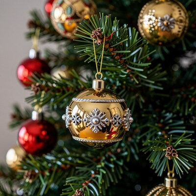Golden Christmas Ornament on Tree