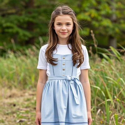 Young girl in blue dirndl dress