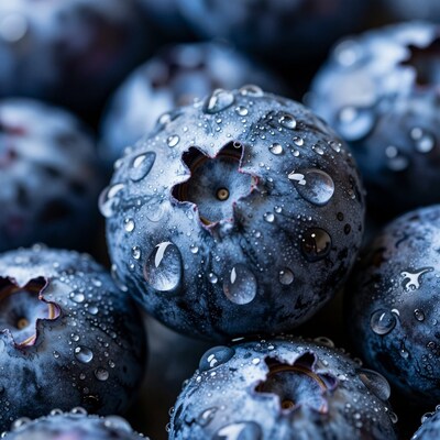 Fresh Blueberries with Water Drops