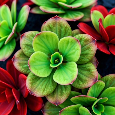 Vibrant Green and Red Succulents