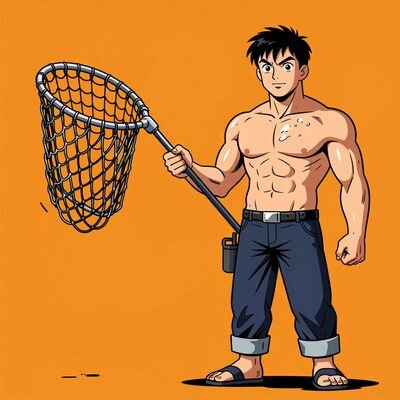 Muscular man with butterfly net