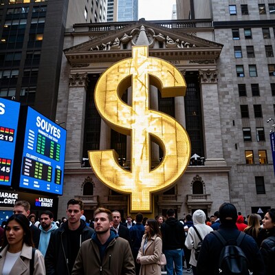 Giant Dollar Sign Wall Street Crowd
