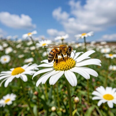 Bee on Daisy Flower