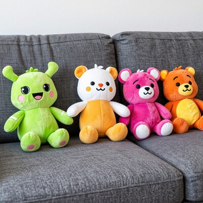 Colorful Plush Toys on Couch