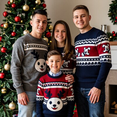 Family in Christmas sweaters