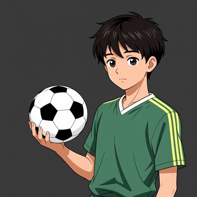 Anime boy with soccer ball