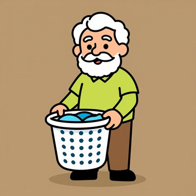 Cartoon Grandpa Holding Laundry Basket