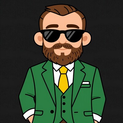 Cartoon Bearded Man in Green Suit