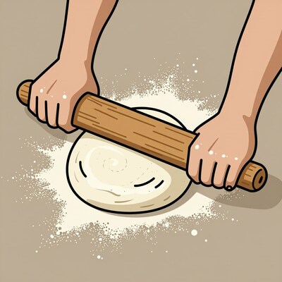 Hands rolling dough
