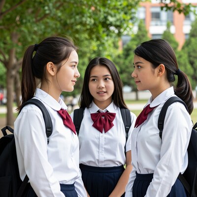 Asian schoolgirls chatting