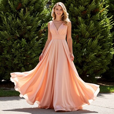 Woman in Peach Flowing Gown