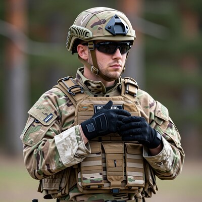 Soldier in camouflage tactical gear