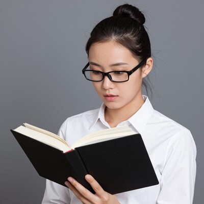Asian woman reading book