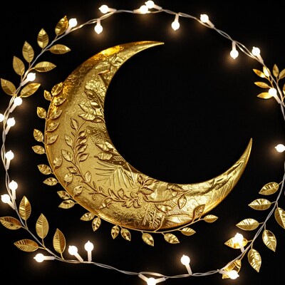Golden Crescent Moon Decor