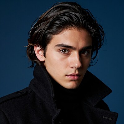 Young man in black coat portrait