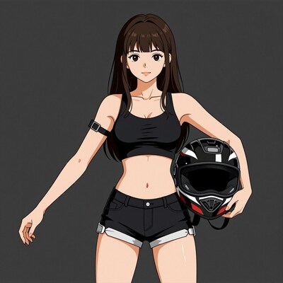 Anime girl with motorcycle helmet