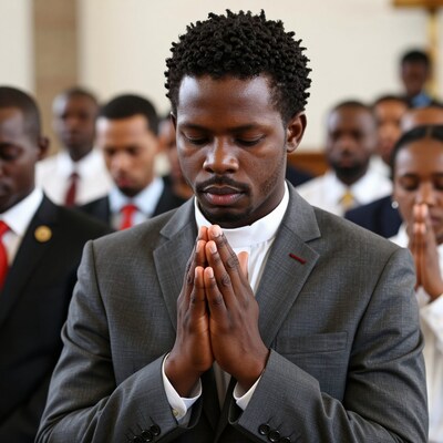 Black man praying in church