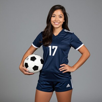 Teen girl soccer player with ball