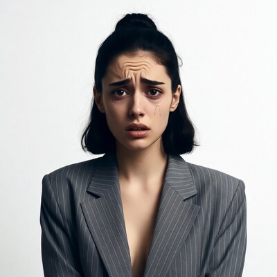 Crying woman in suit