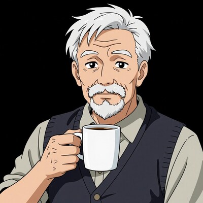 Elderly man with coffee