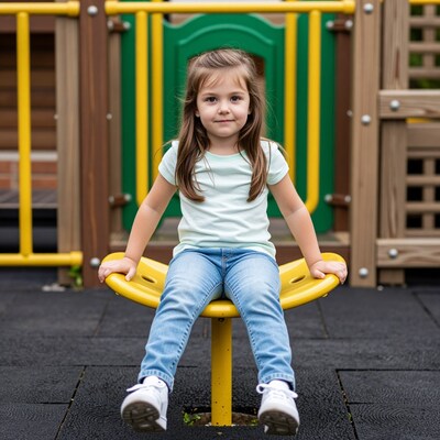 Young girl on playground spinner