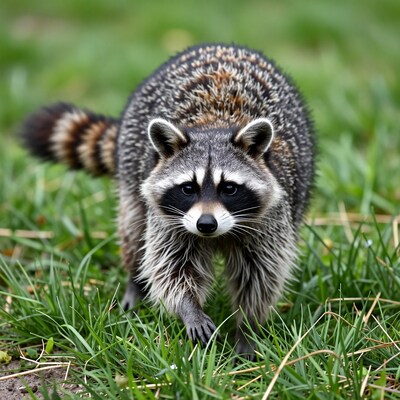 Raccoon Walking on Grass
