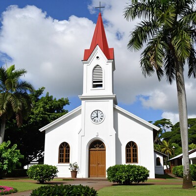 White Church with Red Steeple
