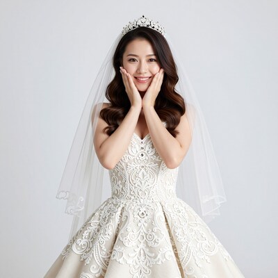 Asian bride in white wedding dress