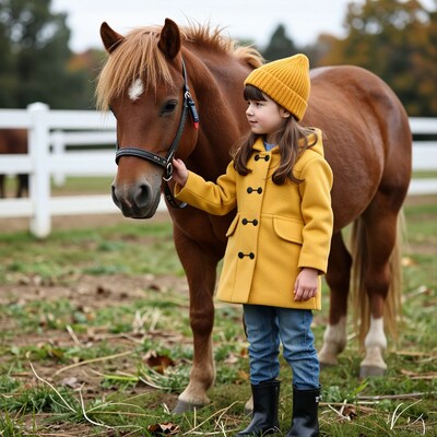 Girl with Horse in Field