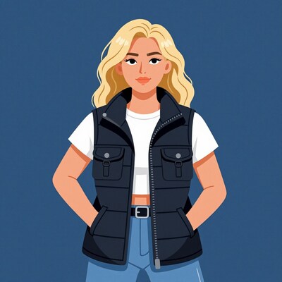 Blonde woman in black vest