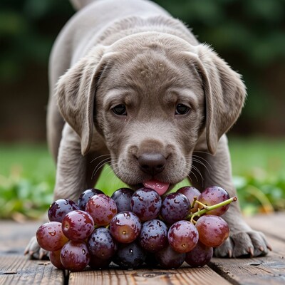 Cute Labrador Puppy with Grapes