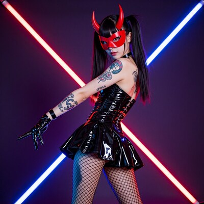 Woman in devil costume